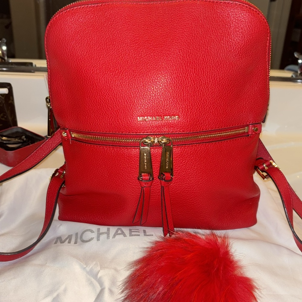 Like New!! Michael Kors Rhea Slim pebbled leather Backpack